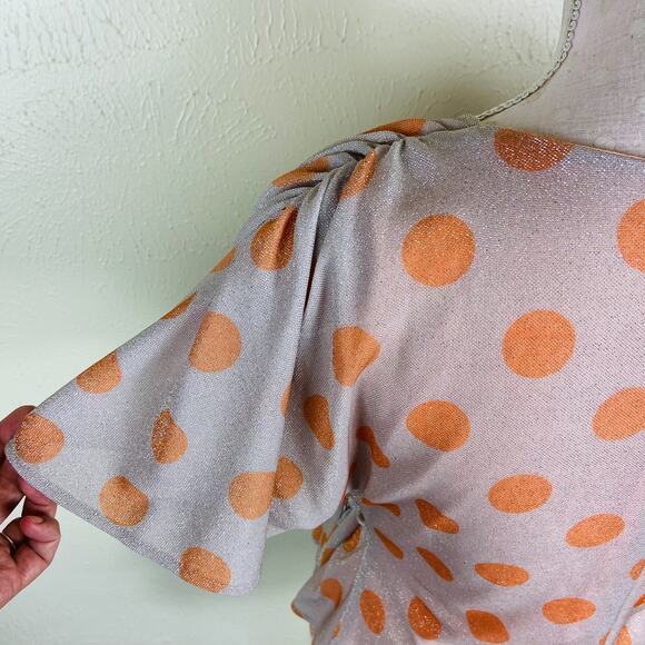 Anthropologie Eva Franco Sweetwater Wrap Top Size S Metallic Silver Polka Dot - Picture 3 of 14